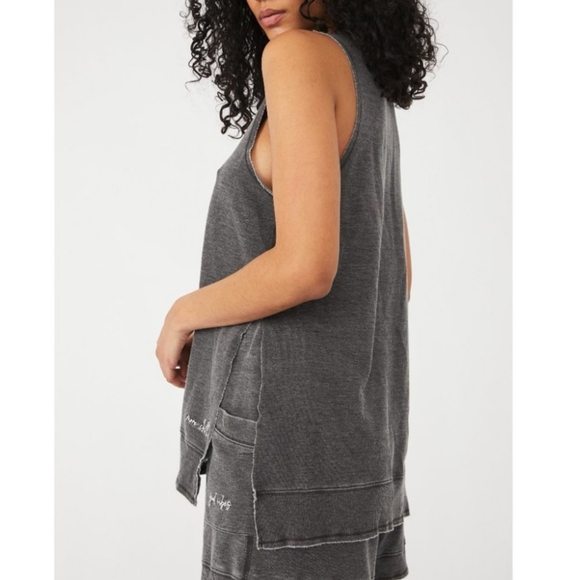 Free People Cozy Girl Tank Top Soft Oversized Deep V Neck Washed Black XS NWT - Picture 9 of 15